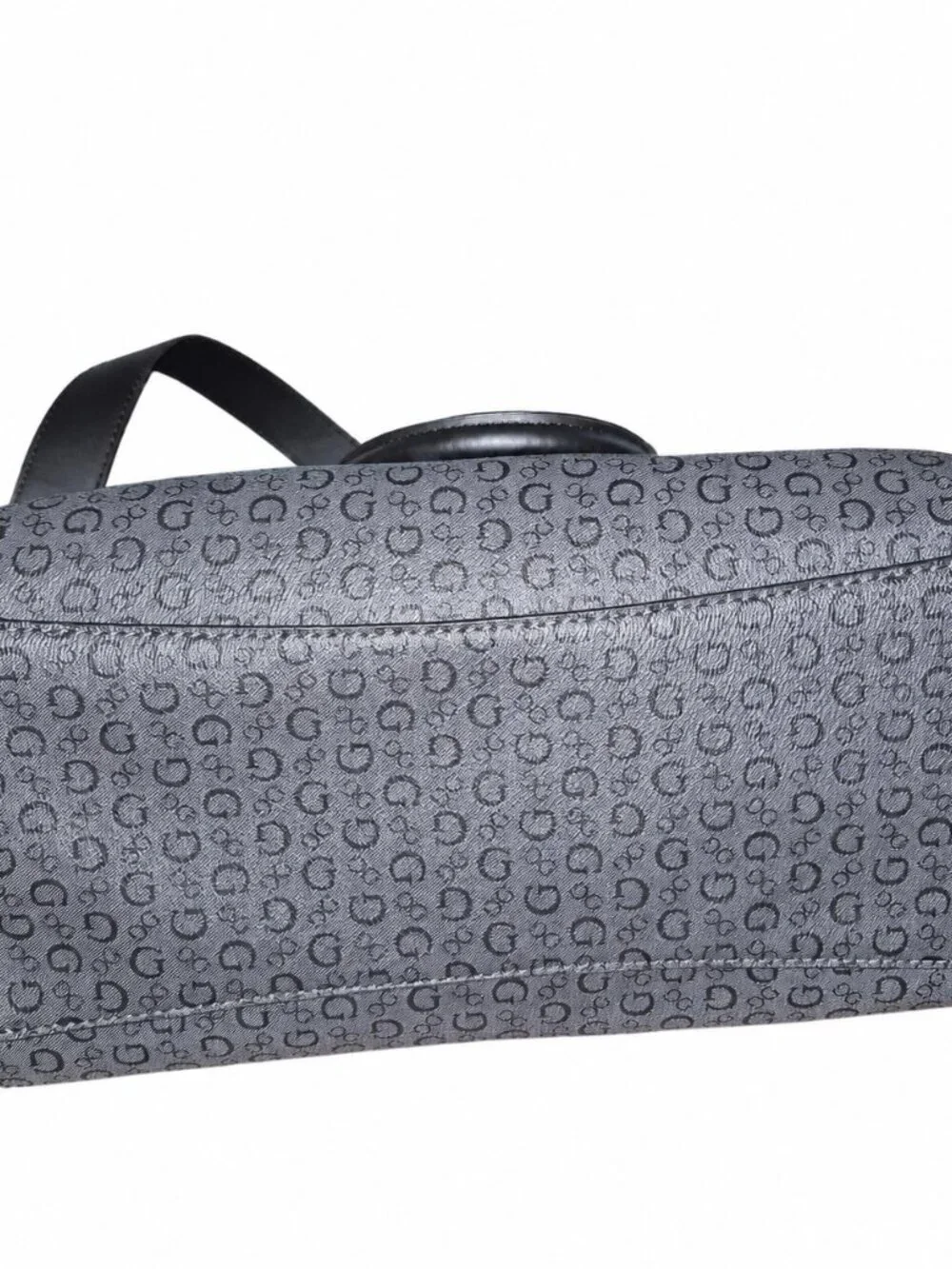 GUESS Satchel Shoulder Bag Gray Black Logo Print Dome Purse